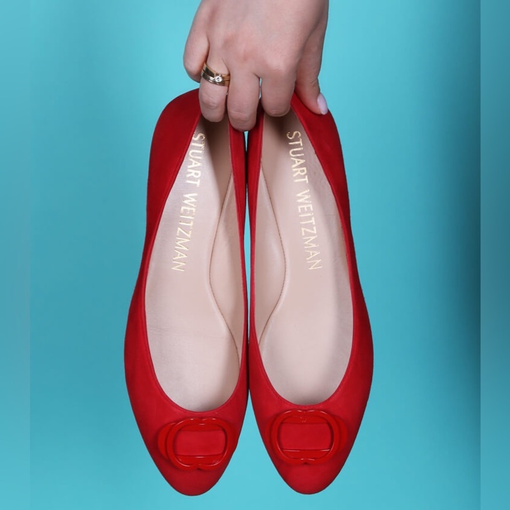 Stuart Weitzman Adelina Tonal Red Suede Flats Sz 7,5